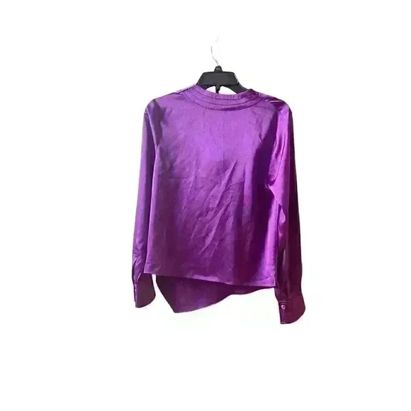 MILLY Nancy Asymmetrical Top Satin Cowl Neck Purple Blouse Top Size Small - Picture 10 of 13